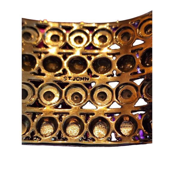 Vintage St. John Signed Heavy Grey Pearl and Rhinestone Hematite Cuff Bracelet - Picture 3 of 8